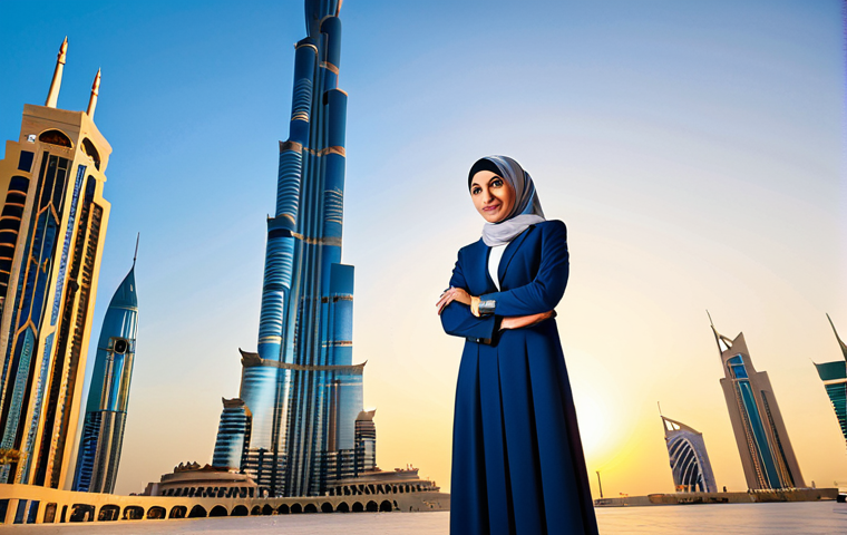 Modern Professional in Dubai**

"A confident businesswoman, fully clothed in a stylish, modest business suit and hijab, stands in front of the Burj Khalifa in Dubai at sunset. Appropriate attire, professional setting, safe for work, perfect anatomy, natural proportions, golden hour lighting, professional photography, high quality, family-friendly."

**