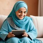 실버 서지와 웹 기술의 관계 분석 - **Prompt:** A warm and inviting scene featuring an elderly Arab grandmother (jaddah) in her modest y...