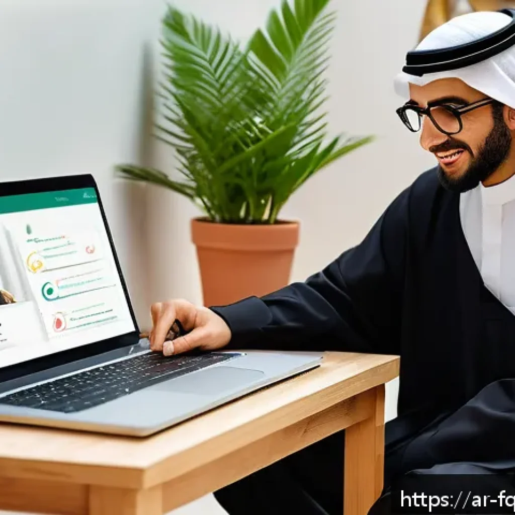 웹 기반 교육 플랫폼의 발전 방향 - A modern Arabic e-learning platform interface displayed on a sleek laptop screen, featuring an easy-...