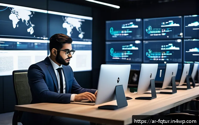 크로스 플랫폼 개발의 미래 전망 - A detailed digital workspace scene showing a Middle Eastern software developer working on a high-tec...