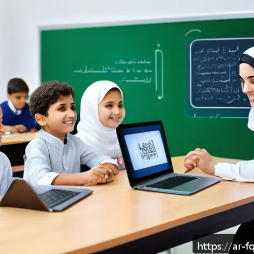 Home 17 웹 접근성의 미래와 최신 기준 - A modern digital classroom scene in a Middle Eastern setting featuring diverse students including a ...
