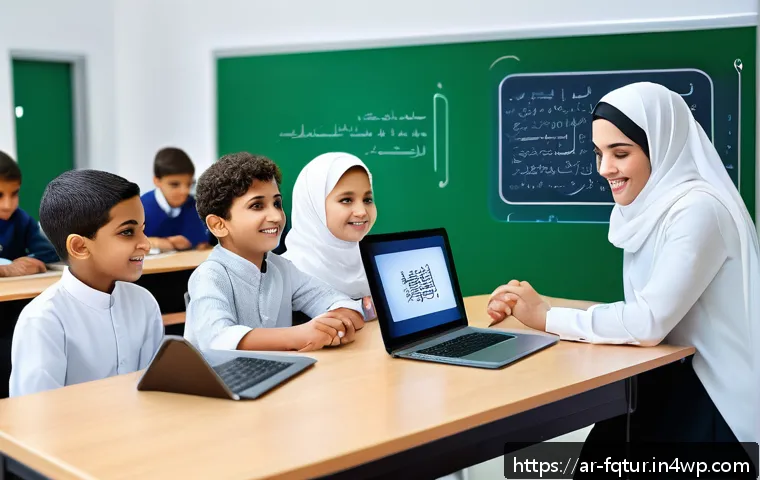 웹 접근성의 미래와 최신 기준 - A modern digital classroom scene in a Middle Eastern setting featuring diverse students including a ...